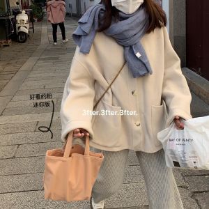 Cute Mini Canvas Handbag Pure Color Casual Spring Girls Bag Lovely Tote Bag Attractive Pink Compact Size Pure Color Leisure