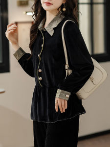 Fashionable Long Sleeve Velvet T-Shirt Womens Spring Autumn Winter New Style Bottoming Mom Small Shirt Top Korean Style Commute