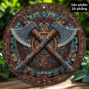 CIFbuy | Viking Axe Kim Loại Trang Trí Tường 8x8 Inch Hình Tròn Nhôm Mạ Nhôm Lý Tưởng Cho Nhà Thanh Cafe Văn Phòng Halloween Quà Tặng Giáng Sinh