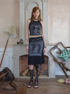 1JINN STUDIO | Retro Dog Print Blouse and Skirt Set
