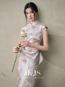 JK＆JS | Áo Thun Jacquard Chất Lụa có Nút Bấm Trung Quốc Nữ