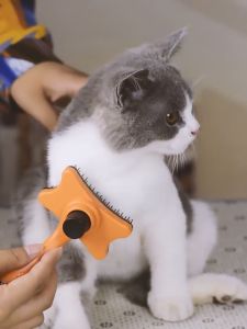 Sisir Bulu Kucing Perontok Pencet Peralatan Grooming Anjing Otomatis Memijat Kecantikan Sisir Bulu  Kitten Penghilang Bulu Otomatis