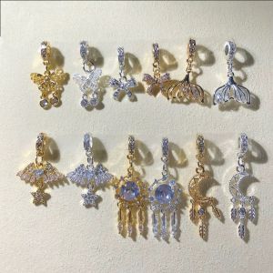 Thick Plated Silver Butterfly Dream Catcher Fish Tail Pendant Crystal DIY Hand Bracelet Bead Accessories Color Retention Jewelry