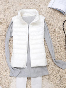 Lightweight Short Puffer Vest Womens plus Size Stand Collar Jacket Tagkita Commute Style Pure Color Zipper Closure Slim Fit