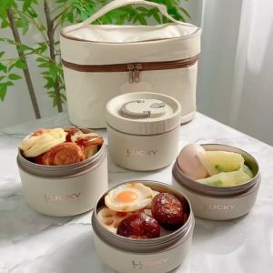 1000ml Stainless Steel Insulated Lunch Box Microwave Heated Student Portable Soup Bowl Hot Food Bento Portable Stackable Thermal Lunch Box Stainless Steel
