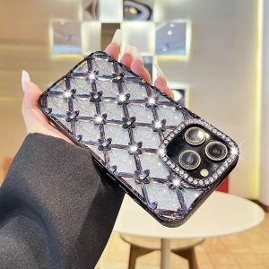AKABEILA | Rhinestones Lens Diamond Pattern Glitter Clear Case for Samsung S26 Ultra S25 S24 Plus S23 A16 Wrist Pearl Strap Bracelet Cover