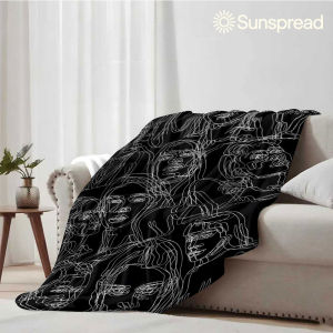Beast Kingdom | Black White Line Portrait Soft Warm Flannel Blanket Lightweight Cozy Christmas Halloween Home Decor Room