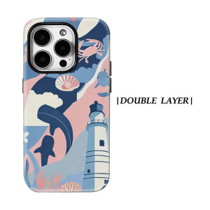 Potdemiel | Aurea Case Matte Bumper For Magsafe Case For iPhone 18 17 16 15 14 Plus 13 Pro Max Shockproof Hard PC Pink Blue Sea Lighthouse