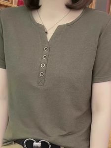 QIAOXIZI | Loose & Concealing Slimming V-Neck Short Sleeve T-Shirt