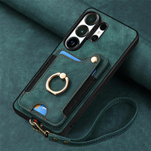 Leather Phone Case for Samsung S26 Ultra S26 S25 Plus S24 S23 S22 Ultra A37 A57 A17 Ring RFID Blocking Wallet Card Holder Cover