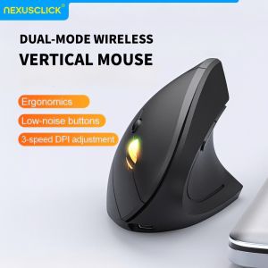 NexusClick Vertical Ergonomic Mouse 2.4G Bluetooth Wireless Rechargeable Office Mice Adjustable DPI 6 Mute Buttons For Computer