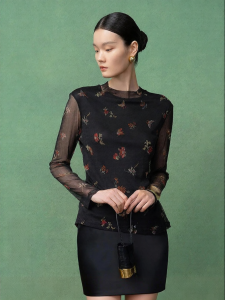 Floral Print Silk Blouse Long Sleeves