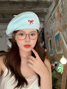 Korean Style Embroidered Butterfly Ribbon Beret Hat for Women Spring Summer Fashionable Thin Breathable Face-framing Hat