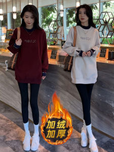 Laid-back Style Fleece Lined Thickened Letter Print Sweatshirt Womens Loose Slimming Top for Autumn Winter New Design