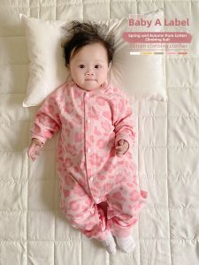 cat and fish | Cotton Long-sleeve Girls Baby Romper