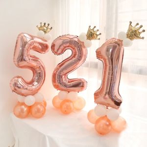 32 Inch Rose Gold Standing Number Foil Balloons Set Party Balloon Decoration for Birthday & Anniversary Belon