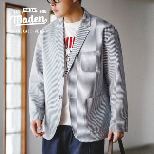 MADEN brand workwear style men youth 2025 spring thin gentleman mature seersucker striped suit jacket flat lapel collar loose and handsome casual fashion trend suit