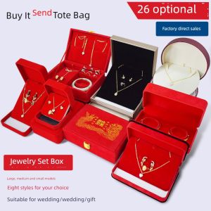 Red Set Engagement Three Gold Necklace Earrings Jewelry