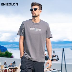 Enjeolon | Cool Sensation Ice Filament Cotton Short Sleeve T-shirt Casual Peak Print Round Collar Top