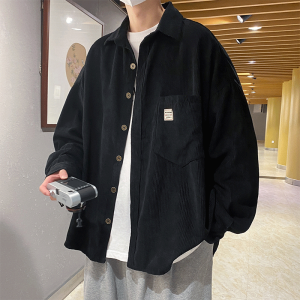 Retro Japanese Style Corduroy Shirt Jacket Mens Spring Loose Casual Student Label Patchwork Fashion Outerwear
