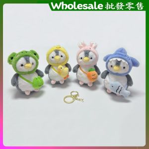 Cartoon Shark Penguin Doll Keychain Plush Toy Childrens Backpack Pendant Gift Soft Stuffed Animal Figure Bag Accessory