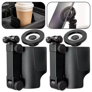 Car Magnetic Phone Holder with Cup Base 2-in-1 360° Rotation Vertical Horizontal Smartphone Stand Auto Cup Slot Drink Bracket