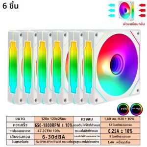 พัดลมระบายความร้อนเคสคอมพิวเตอร์ 12V ปริมาณลมมาก 60CFM/650-1800RPM พัดลมระบายอากาศสำหรับเคสคอมพิวเตอร์ ขนาด 120 มม. 5V 3PIN ARGB 4 พิน PWM เงียบ