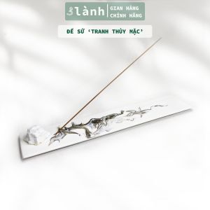 Đế Nhang  Nụ Trầm Hương Sứ Tráng Men Cao Cấp Họa Tiết Tranh Thủy Mặc Phong Thủy Sông Núi Thiền Nhật Thủ Công Trang Trí Nhà Bàn Thờ Quà Tết