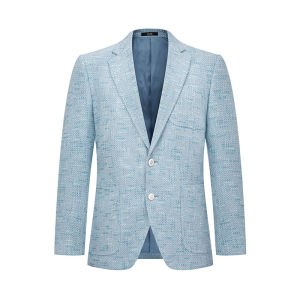 New Autumn and Winter Light Blue Tweed Business Casual Mens Suit Jacket