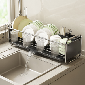 ชั้นวางจานสแตนเลสแบบติดผนังในครัว อเนกประสงค์ ระบายอากาศได้ดี ไม่ต้องเจาะรู ชั้นวางจานแบบบาง ชั้นวางจาน ชั้นวางจาน