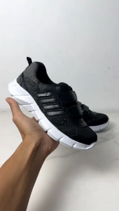 Ghaneo - Sepatu Anak Sekolah SD TK Ukuran 31-38 Hitam Abu K-03