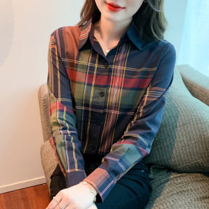 Áo Sơ Mi Kẻ Caro Cotton Dày Dài Tay Thời Trang Chống Lão Hóa Cho Nữ Mùa Thu Đông Phong Cách Mới Chất Liệu Cotton Polyester Thường Ngày