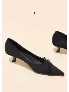 สีดำ กํามะหยี่ สไตล์ฝรั่งเศส รองเท้าส้นสูง ผู้หญิง ฤดูใบไม้ร่วง ส้นบาง 3 ซม. ดีไซน์ ปรนัย เฉพาะกลุ่ม รองเท้าส้นเตี้ยแบบมืออาชีพ