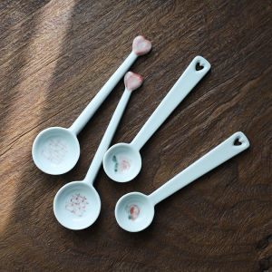 ช้อนเซรามิกสำหรับตักกาแฟแบบมีด้ามยาว จิ้งจอกลายญี่ปุ่น เครื่องครัวจิ้งจอกายดินเผาเป็นเอกลักษณ์ ชุดจานจิ้งจอกายดินเผา