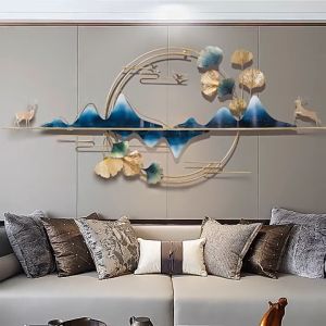 130x58cm Light Luxury Style Iron Art Wall Decoration Landscape Ginkgo Deer Art Decoration Living Room Background Wall Decoration Pendant