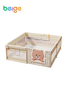 Beige Baby Playpen with Open Door – Large Safe Indoor Play Fence with Stainless Steel Frame for Toddlers  Kids Baby
