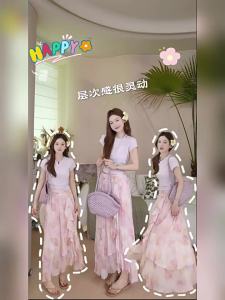 Chân Váy Đầm A-Line Mùa Hè Màu Hồng Phong Cách Handmade Dáng Không Đối Xứng