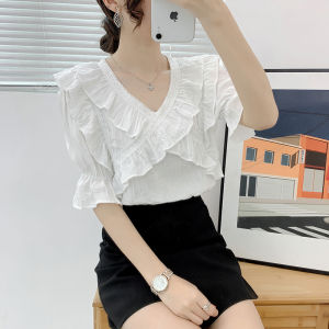 Áo Sơ Mi Chiffon Tay Dài Cổ Chữ V Cho Nữ Mùa Hè 2025 Mới Về Tay Áo Phồng Thanh Lịch Đa Năng Áo Cánh Hoa