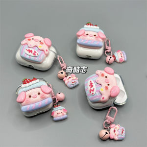 Cute 3D Stickers Compatible with SOAIY GK9 Bluetooth Protective Case Cartoon Strawberry Piglet Design Wireless Earphone Cover Pink Silicone Soft Shell