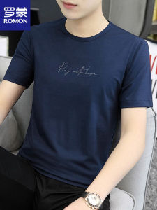 Romon Modal Ice ผ้าไหม เสื้อยืดผู้ชายแขนสั้นคอกลม ฤดูร้อน สไตล์ใหม่ขนาดใหญ่ครึ่งแขนแฟชั่นเยาวชนพิมพ์ เสื้อท่อนบน