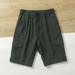 American Retro Multi-Pocket Design Casual Shorts Elastic Waist Outdoor Mens Fashion Summer Loose Fit Straight Leg Pants