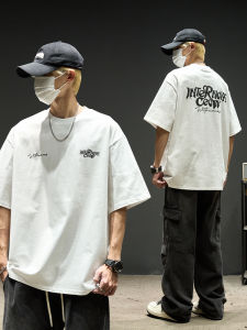 เสื้อยืดคอกลมแขนสั้นผ้าฝ้ายแท้สำหรับผู้ชาย ทรงหลวม ทรงลำลอง สไตล์ฮ่องกง ทรงหลวม แขนสั้นพิมพ์ลายฤดูร้อน สไตล์อเมริกัน