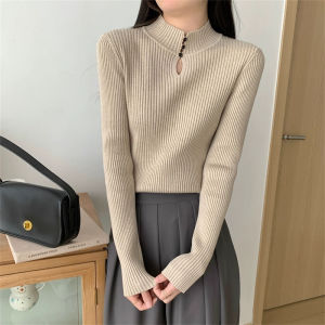 chaqi | Fasion Button-embellished Half Turtleneck Knit Sweater Womens