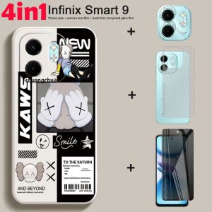 4in1 For Infinix Smart 9 phone case Trendy Brand Cartoon Mechanical case smart 9 Full screen covered tempered glass film Camera lens film back film