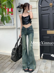 Low Waist Design Bell Bottom Jeans Womens American Retro Slimming High Elasticity Cotton Stretch Denim Long Pants