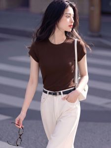 Basic House | Thin Summer Black Tencel Wool Blend Short Sleeve Round Neck T-Shirt