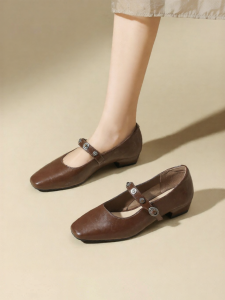 Josiny | Brown Mary Jane Shoes Soft Bottom Low Cut Increase Height