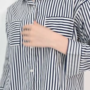 QUEENTIN Kemeja Casual Wanita 0101 Katun Jepang Salur Lengan Panjang