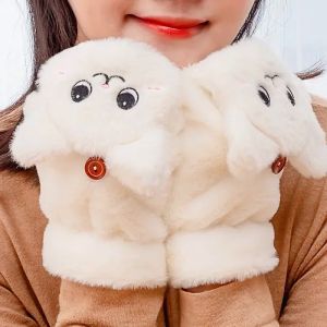 ถุงมือกำมะหยี่ขนยาวครึ่งนิ้วยืดหยุ่นถุงมือครึ่งนิ้วสำหรับผู้หญิงถุงมือให้ความอบอุ่นสำหรับถุงมือหนากระต่ายและแมว