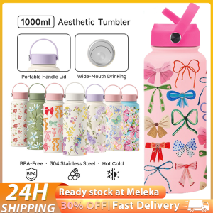 1000ML Thermos Bottle Thermos Cup Portable Aquaflask Tumbler Vacuum Sports Bottle Botol Air Tahan Sejuk Printed Water Bottle Portable Stainless Steel Tumbler Sports Bottle Botol Air Tahan Sejuk 带提手保温杯